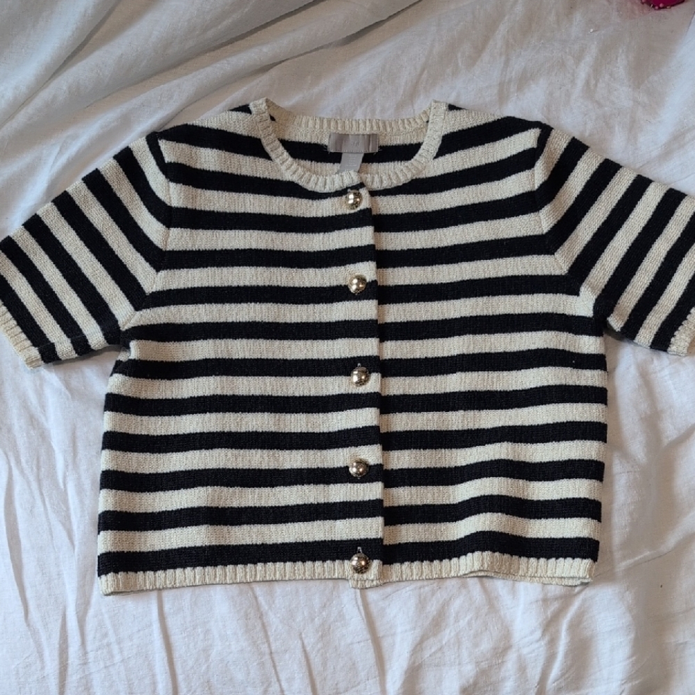 H&M Black and Cream Striped Sweater